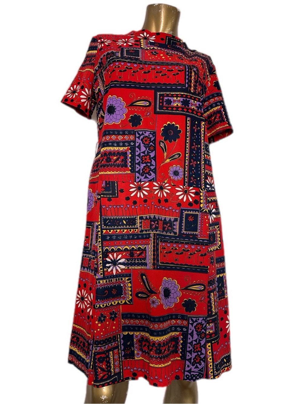 Vintage Shelton Stroller Drop Waist Mod Colorful Floral Shift Day Dress, 18.5